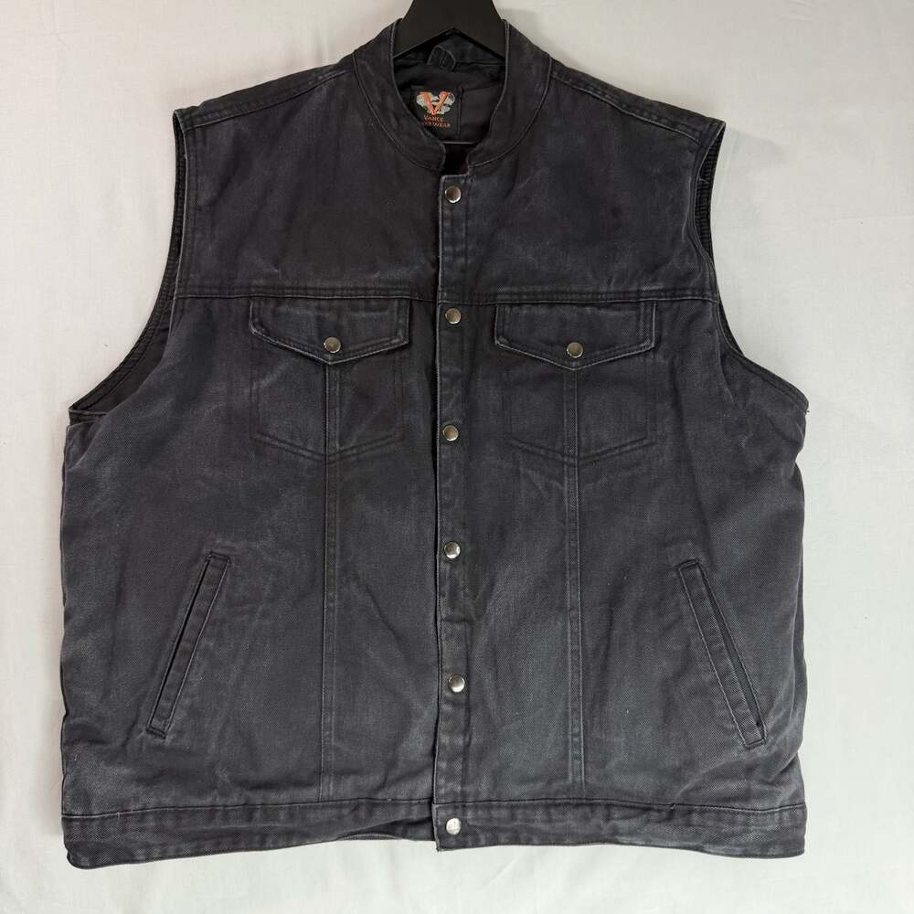 Vance Biker Wear Men's Black Denim Motorcycle Club Vest Concealed Carry Pockets